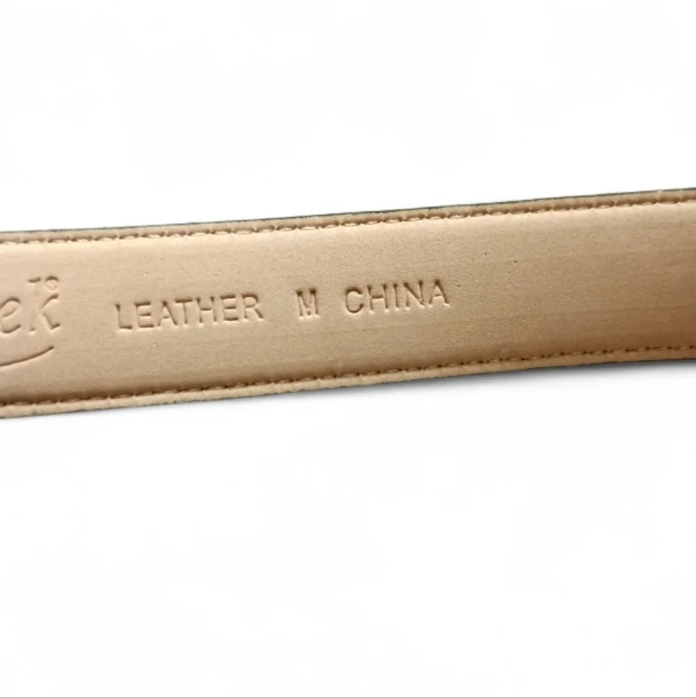 Coldwater Creek Green Leather Belt with Ornate Gold Buckle. Size Medium.